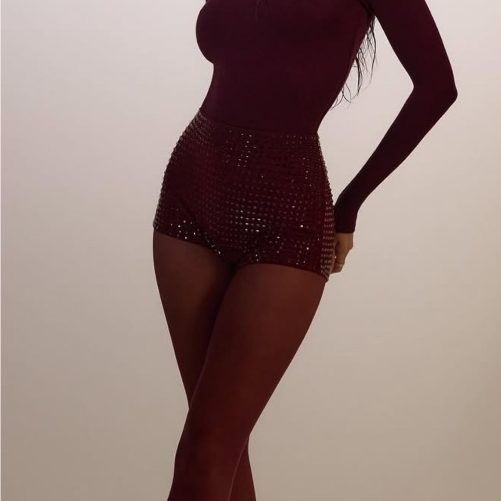 Stylish Burgundy Studded shorts